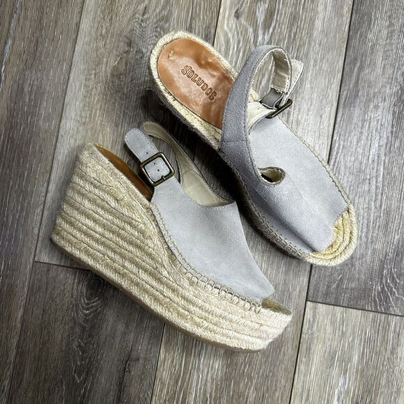 Soludos Sevilla Platform Wedge Espadrille Sandals Stone Size 9.5 4” Heels - Picture 1 of 14